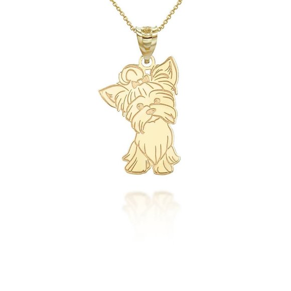 Solid 10K Gold Shitzu Pendant Necklace - Yellow, Rose, or White
